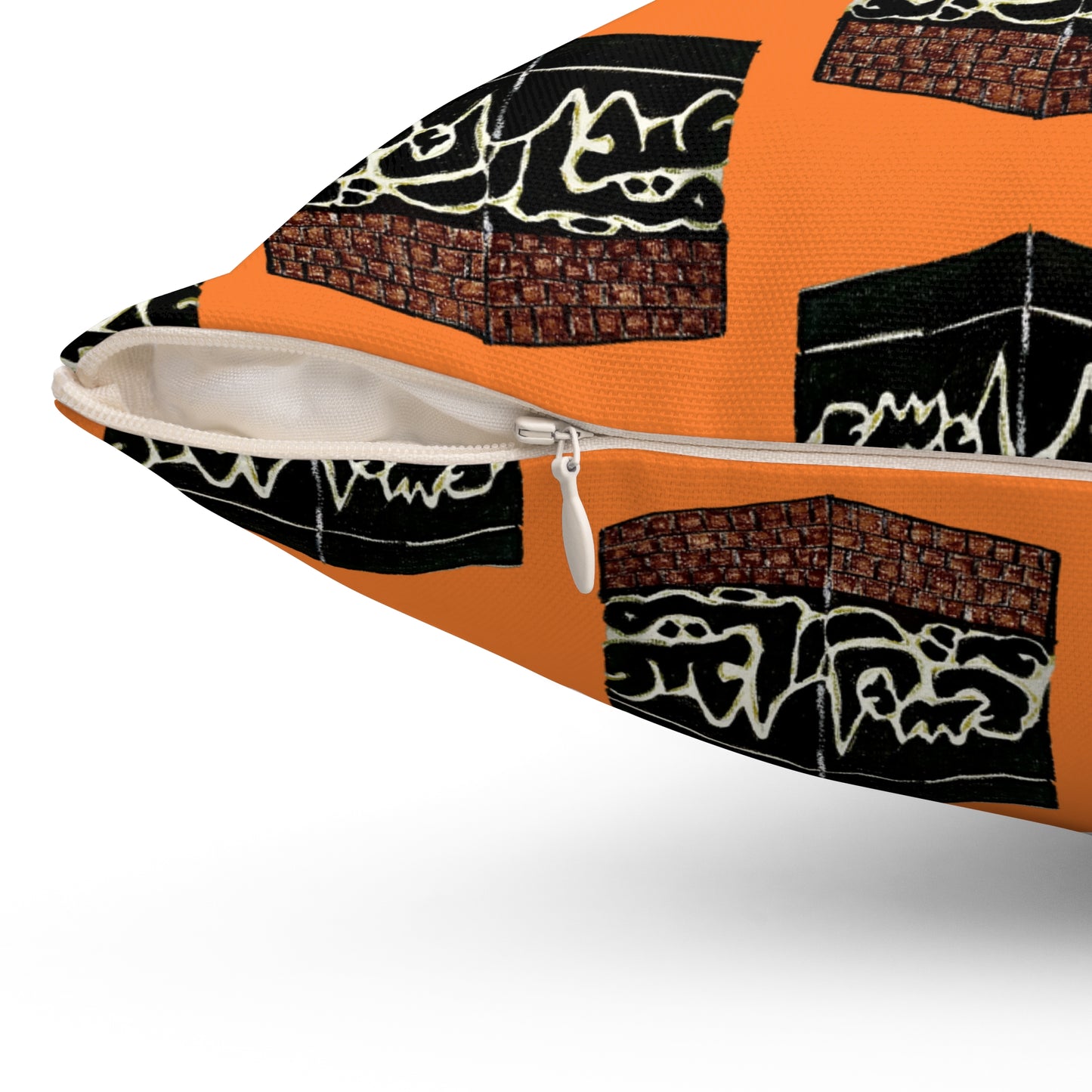 Artistic Square Pillow - Unique Black & Orange Design for Home Decor