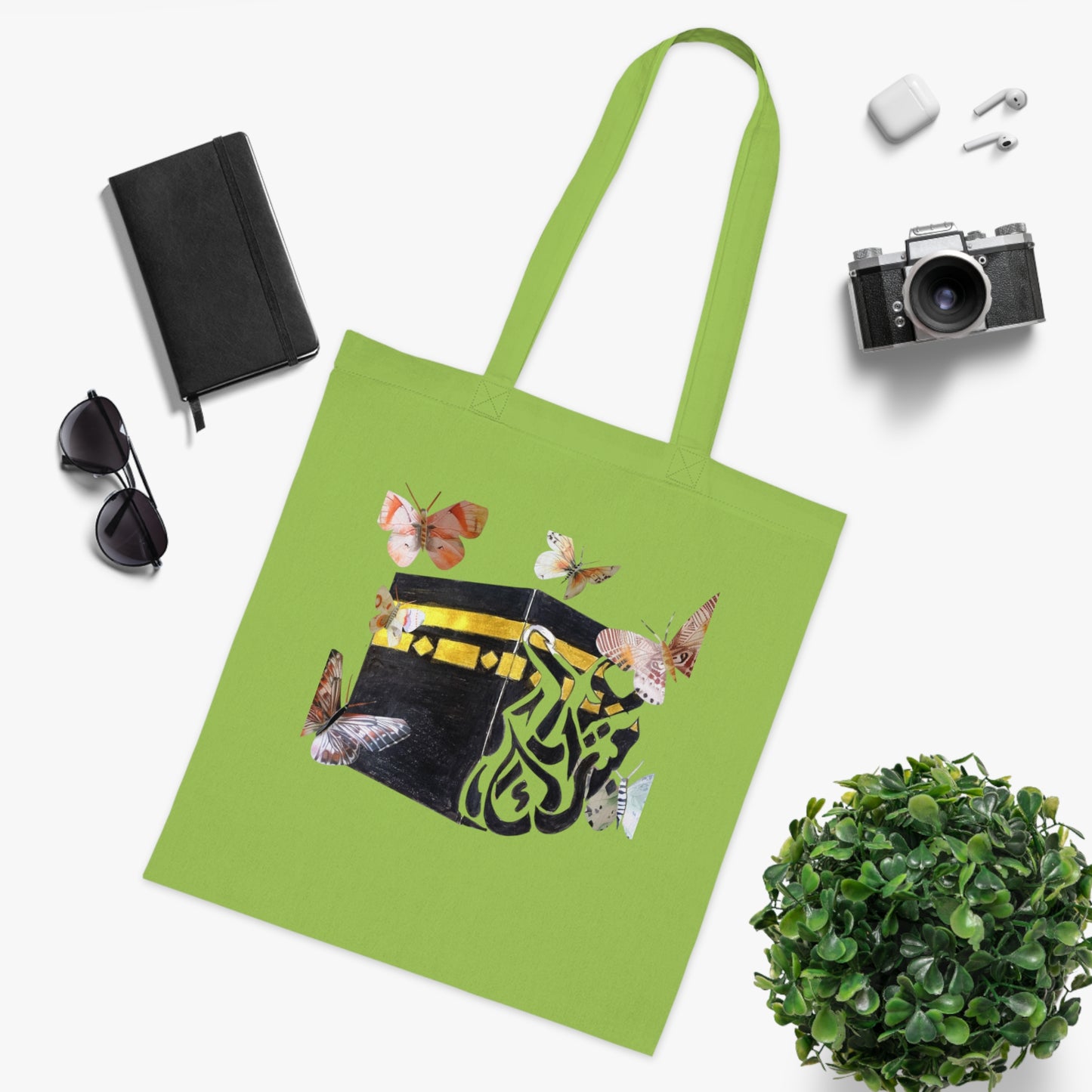 Kaaba & Butterflies Cotton Tote — Islamic Pilgrimage Prayer Bag