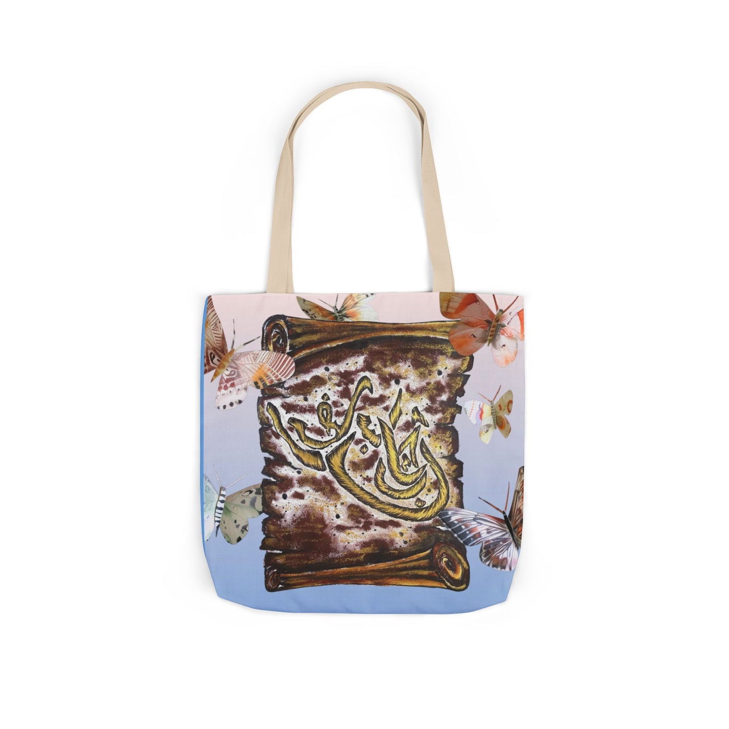Canvas Tote — Vintage Scroll with Butterflies Arabic Calligraphy Design