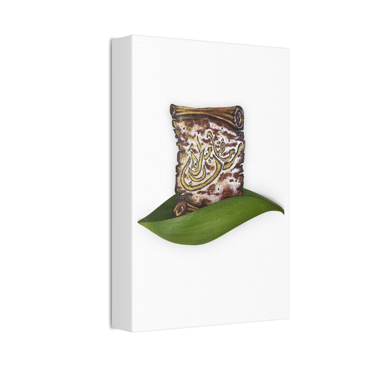 Canvas Art: Arabic Calligraphy Scroll on Leaf — Stretched 1.5"
