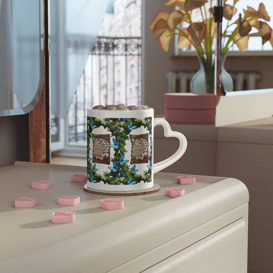 Floral Book & Blue Butterflies Mug — Literary Garden Coffee Cup