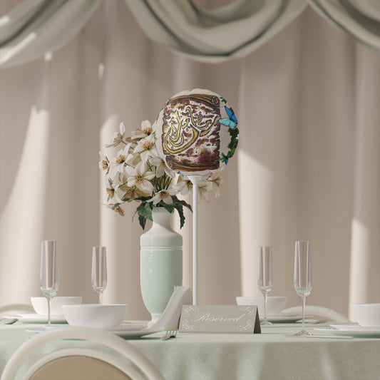 Heart Balloon — Arabic Calligraphy 'Mabrouk' with Floral & Butterfly Design, 6"