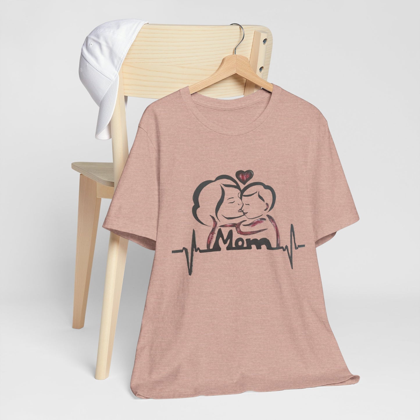 Heartfelt Mom Jersey Tee, Gift for Mother's Day, Family Love Shirt, Soft Casual Wear, Heartbeat Design