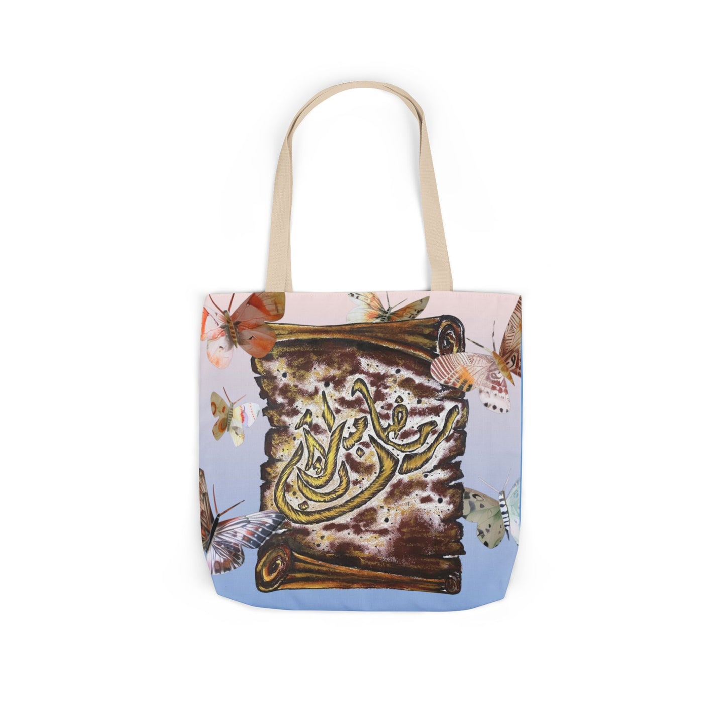 Canvas Tote — Vintage Scroll with Butterflies Arabic Calligraphy Design