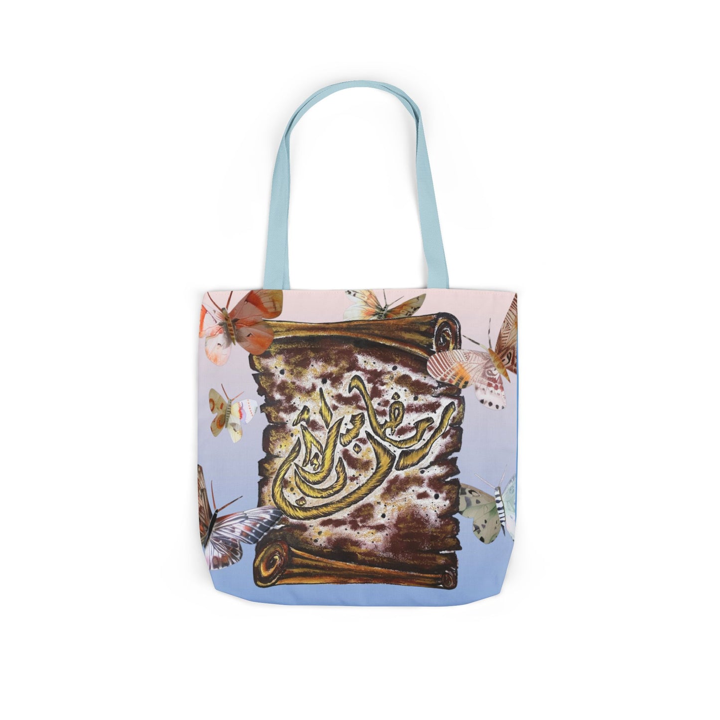 Canvas Tote — Vintage Scroll with Butterflies Arabic Calligraphy Design