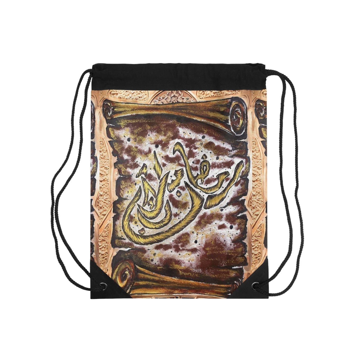 Arabic Calligraphy Drawstring Bag – Vintage Scroll Art Gym Sack