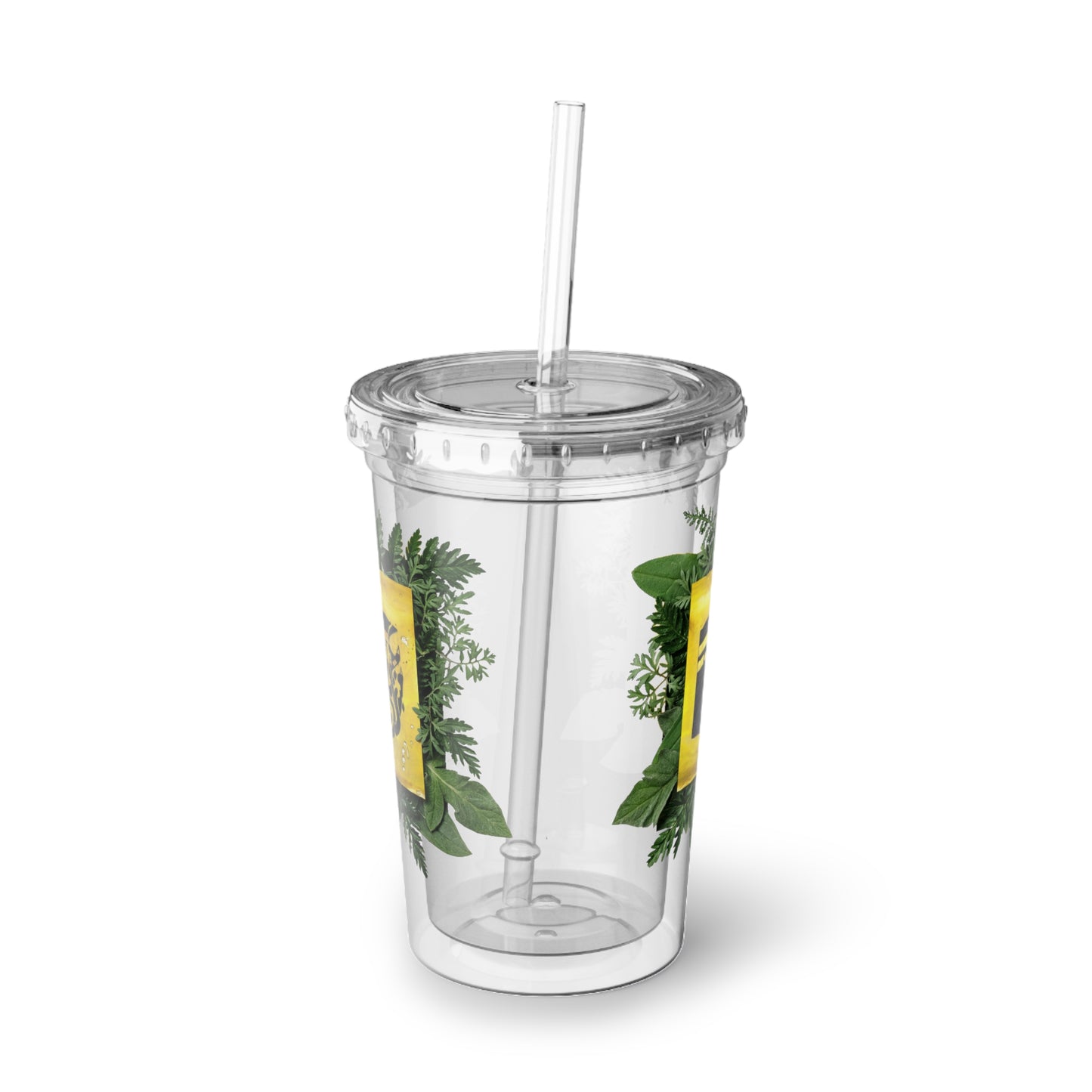 Acrylic Tumbler — Suave Yellow Floral Kaaba Design Reusable Cup