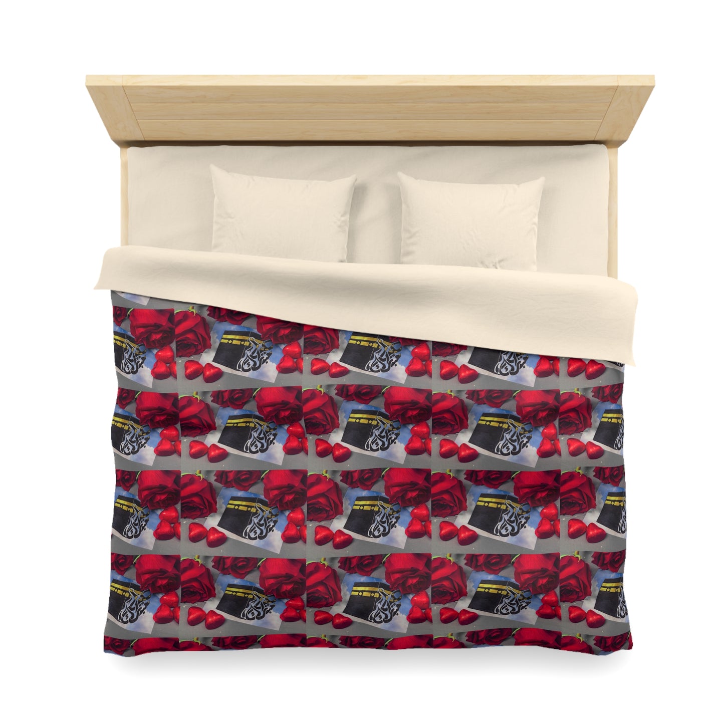 Floral Retro Radio Duvet Cover — Vintage Radio & Red Rose Pattern