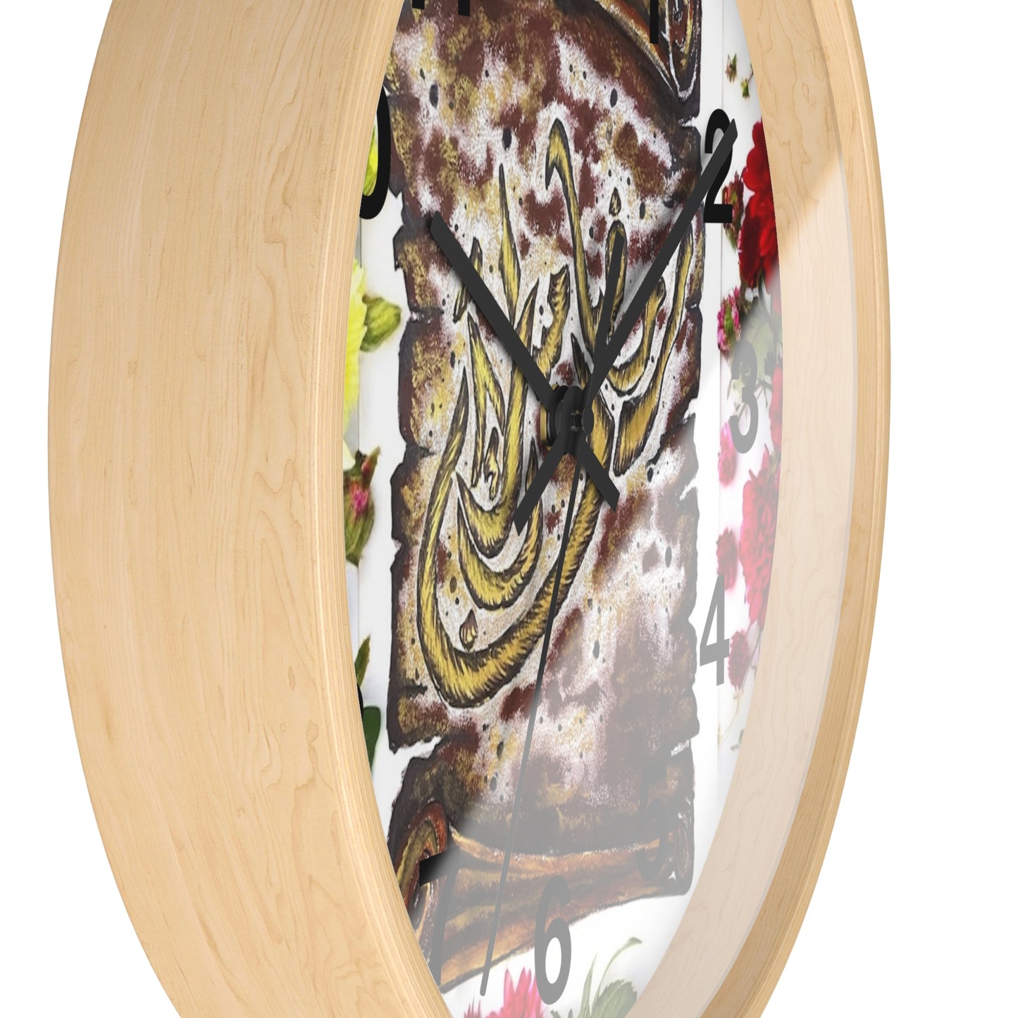 Arabic Calligraphy Floral Wall Clock — Islamic Decorative Timepiece