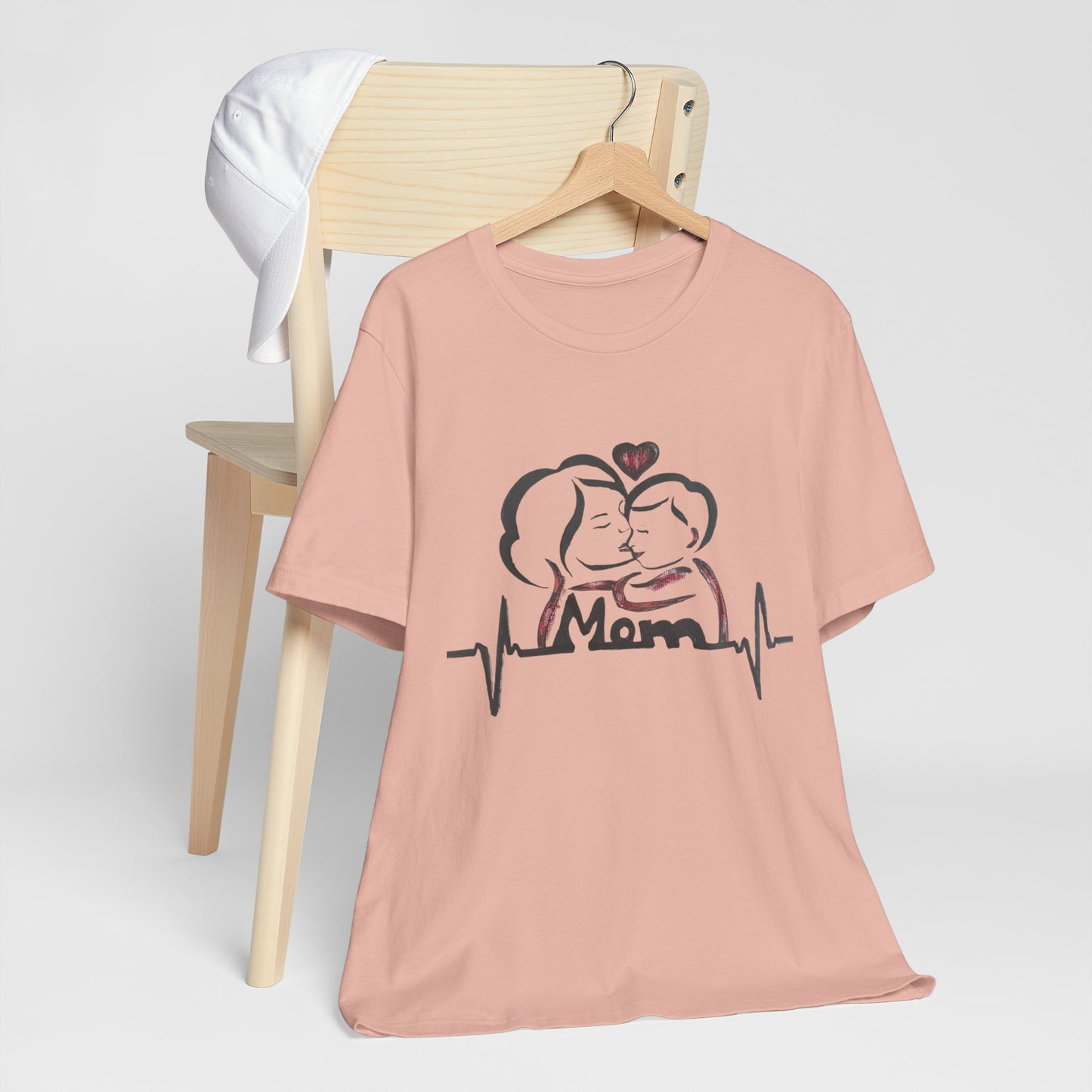 Heartfelt Mom Jersey Tee, Gift for Mother's Day, Family Love Shirt, Soft Casual Wear, Heartbeat Design