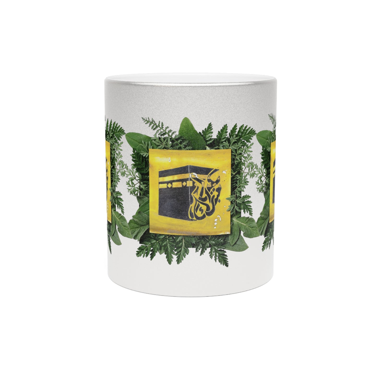 Silver/Gold Metallic Mug — Floral Kaaba Design Islamic Coffee Cup