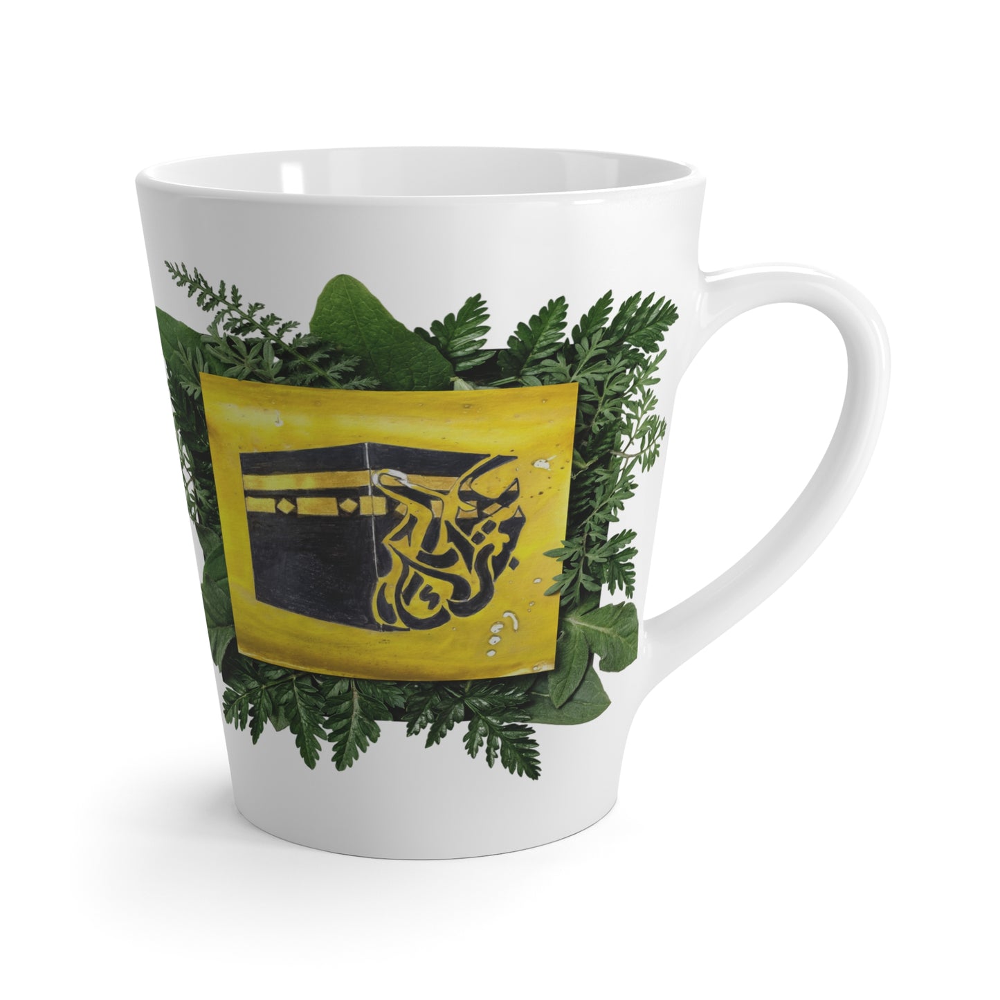 Herbal Tea Latte Mug – Greenery Wreath with Yellow Teabag Artwork
