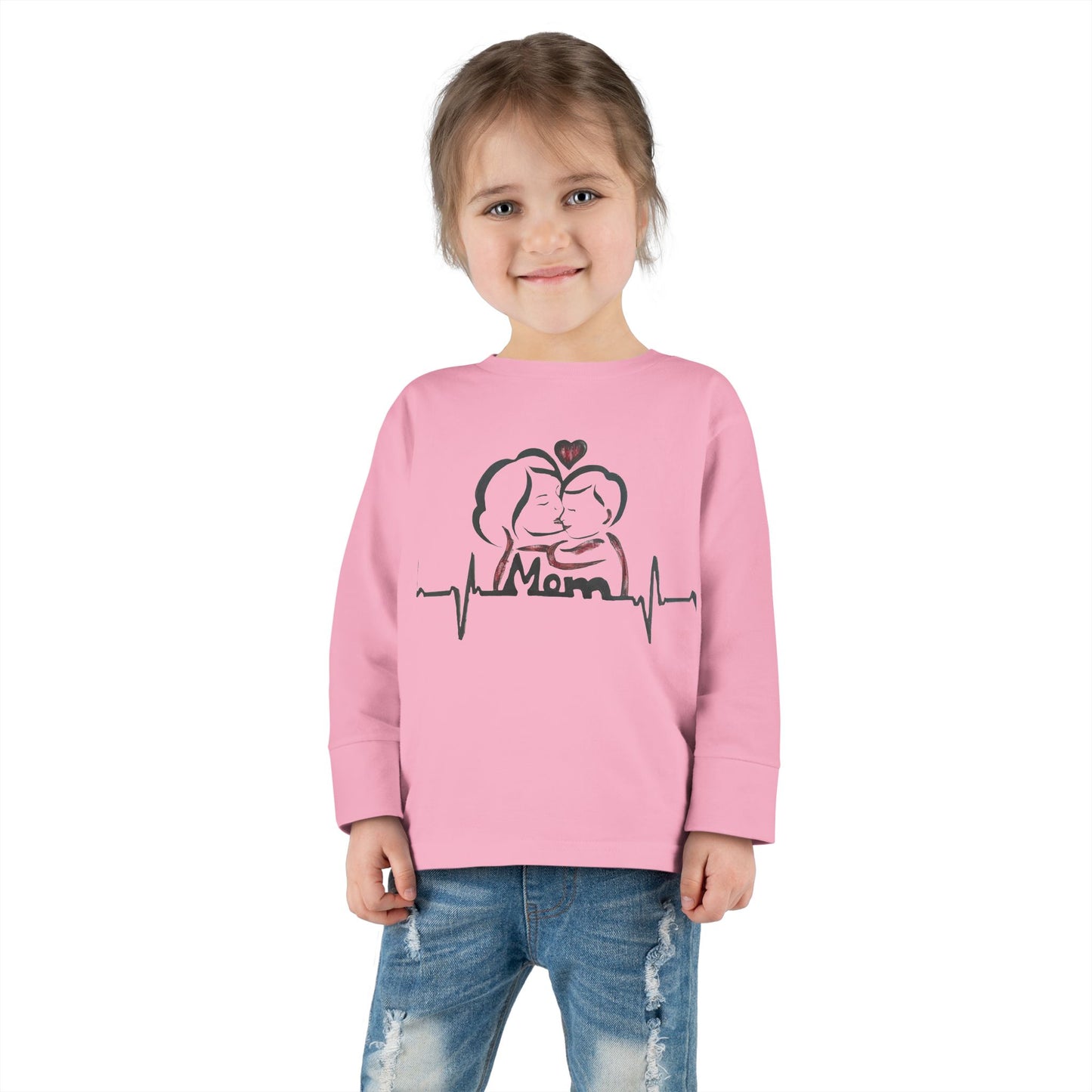 Mommy's Little Heartbeat Toddler Long Sleeve Tee, Cute Kids Shirt, Gifts for Moms, Family Matching Outfit, Baby Shower Gift, Everyday Wear