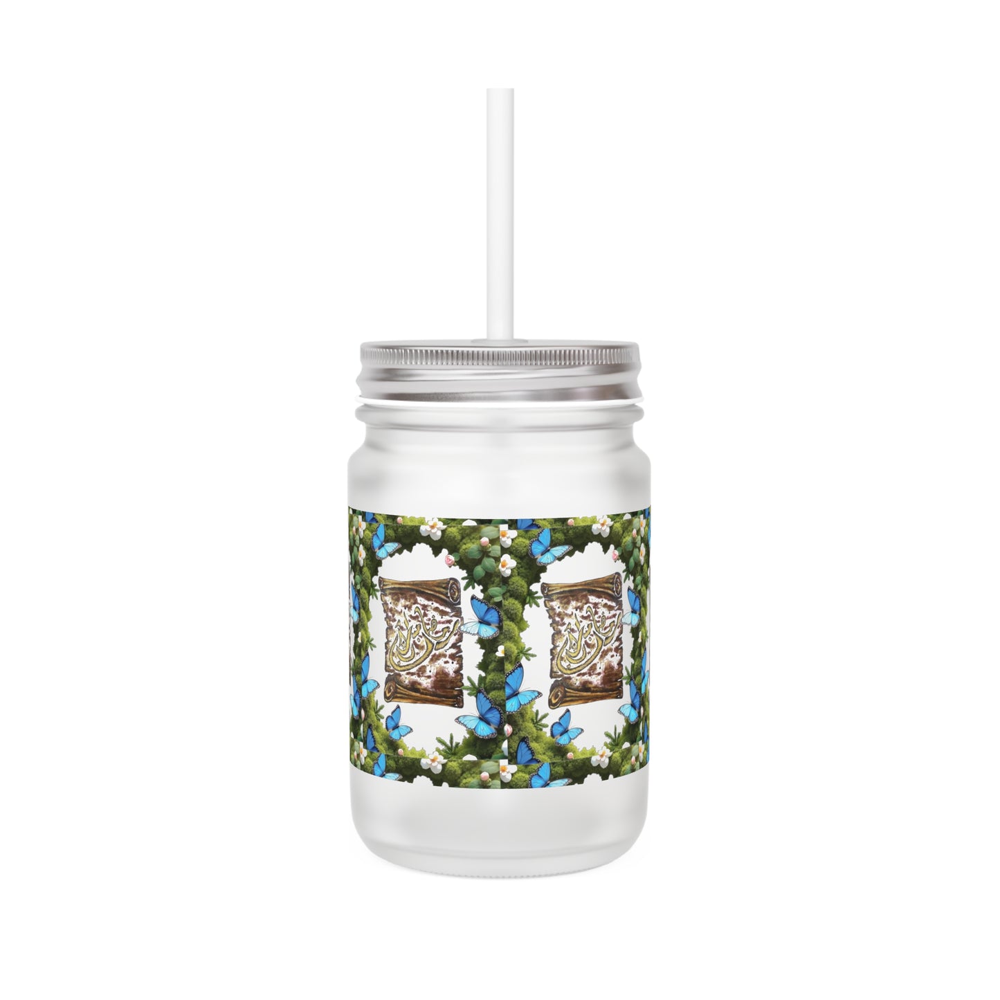 Mason Jar Tumbler with Blue Floral Mason Jar Print