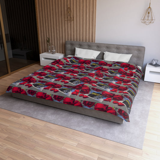 Floral Retro Radio Duvet Cover — Vintage Radio & Red Rose Pattern