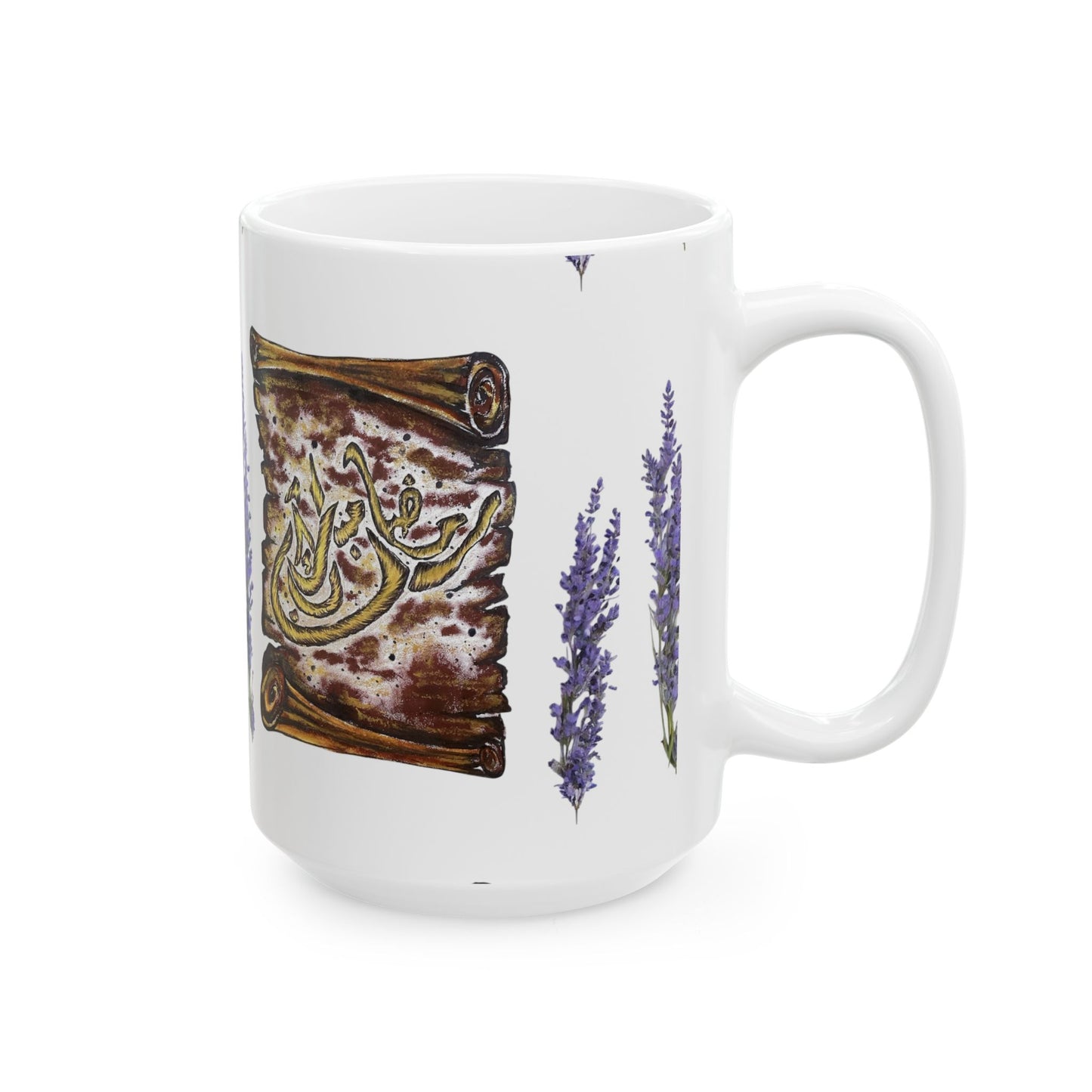 Lavender & Scroll Ceramic Mug – Botanical Tea Coffee Cup (11oz, 15oz)