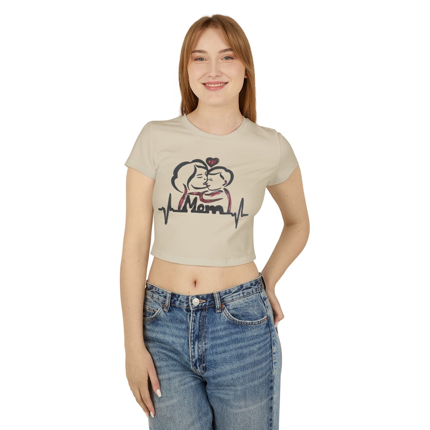 Mom Love Women's Baby Tee, Cute Mother's Day Gift, Heartbeat Graphic Tee, Family Matching Outfit, New Mom Tee