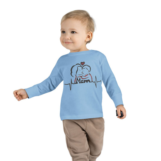 Mommy's Little Heartbeat Toddler Long Sleeve Tee, Cute Kids Shirt, Gifts for Moms, Family Matching Outfit, Baby Shower Gift, Everyday Wear