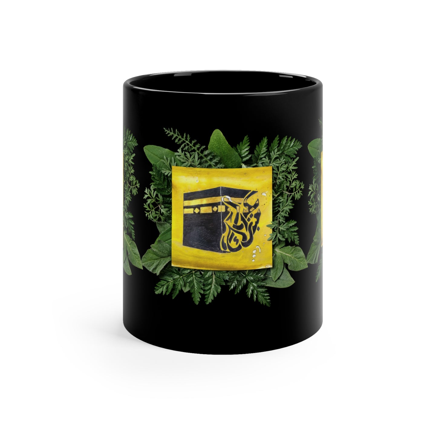 Kaaba Floral Black Coffee Mug — Islamic Holy Kaaba Design (11oz)