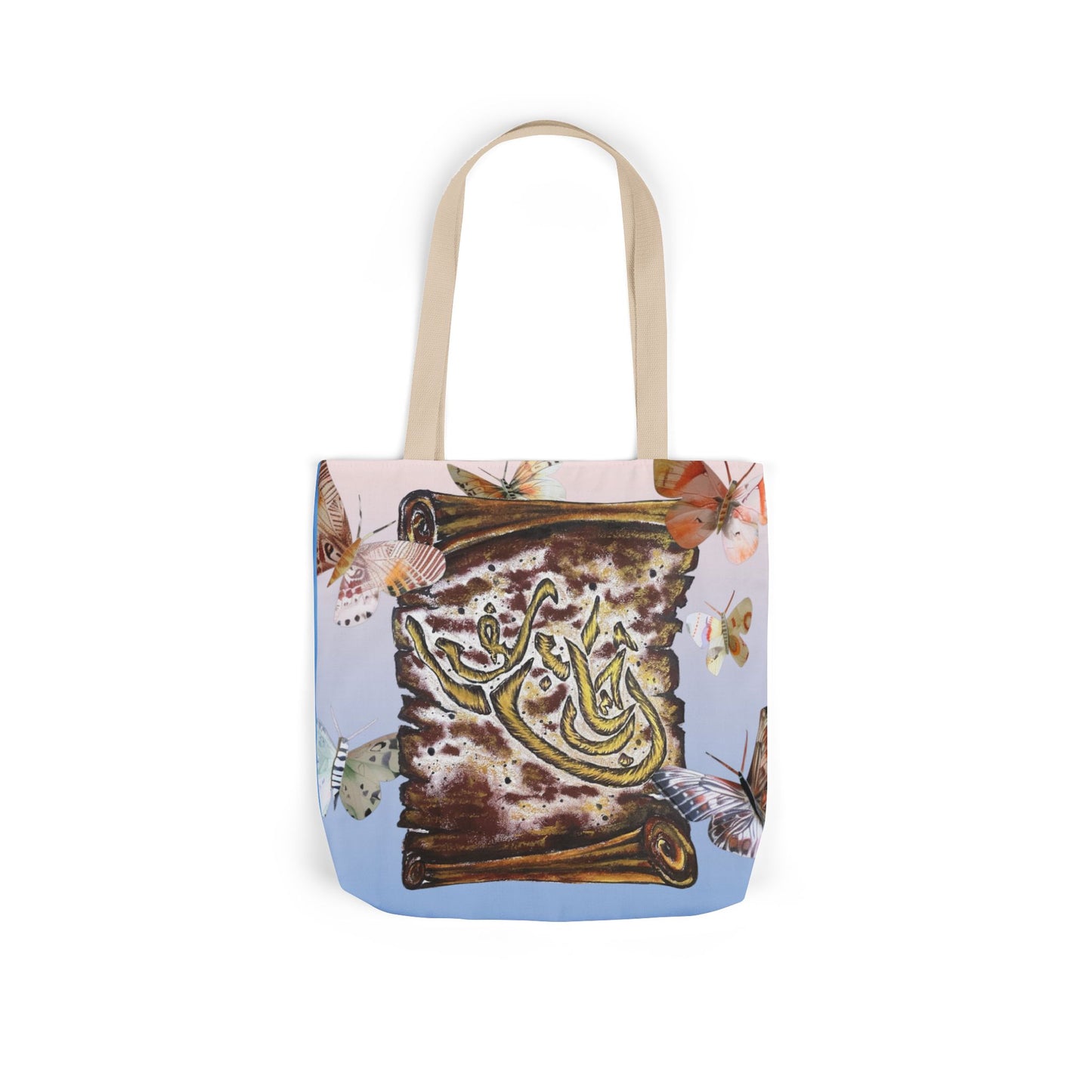 Canvas Tote — Vintage Scroll with Butterflies Arabic Calligraphy Design