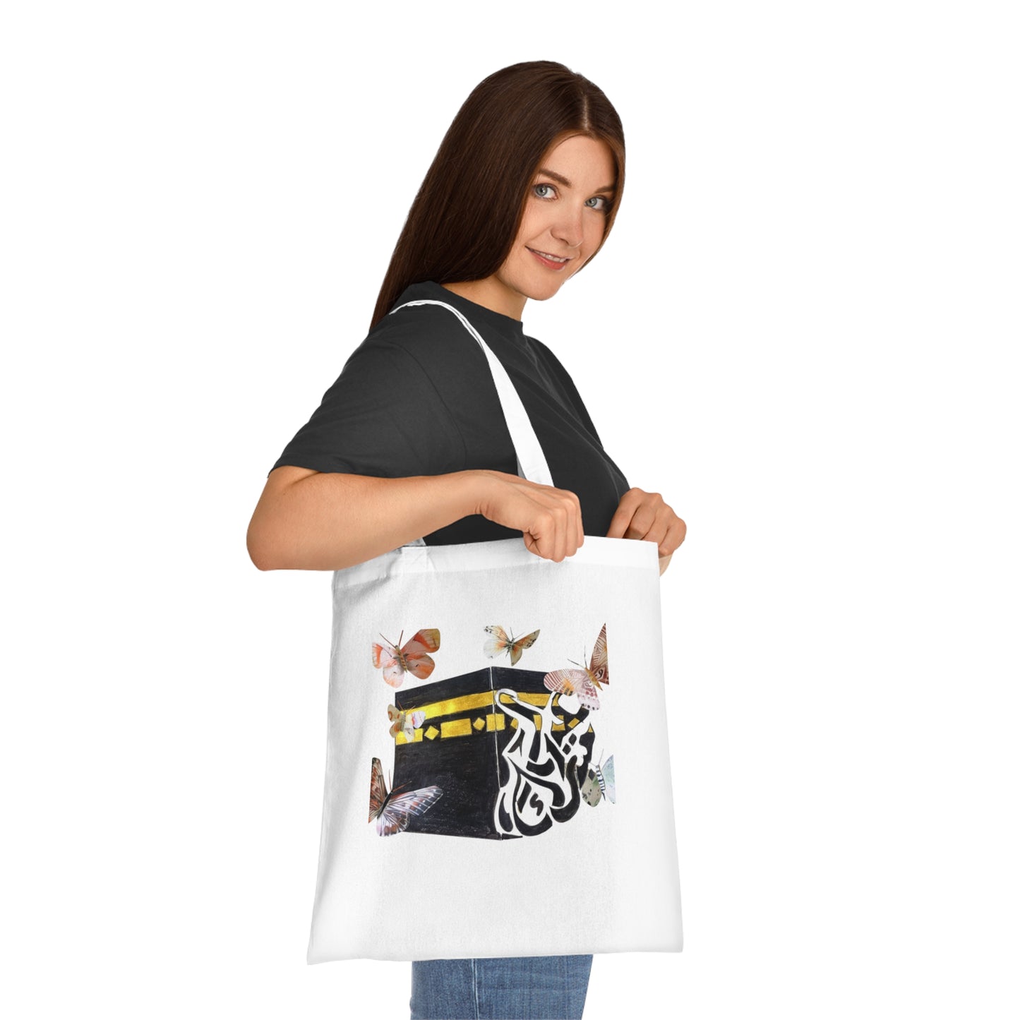 Kaaba & Butterflies Cotton Tote — Islamic Pilgrimage Prayer Bag