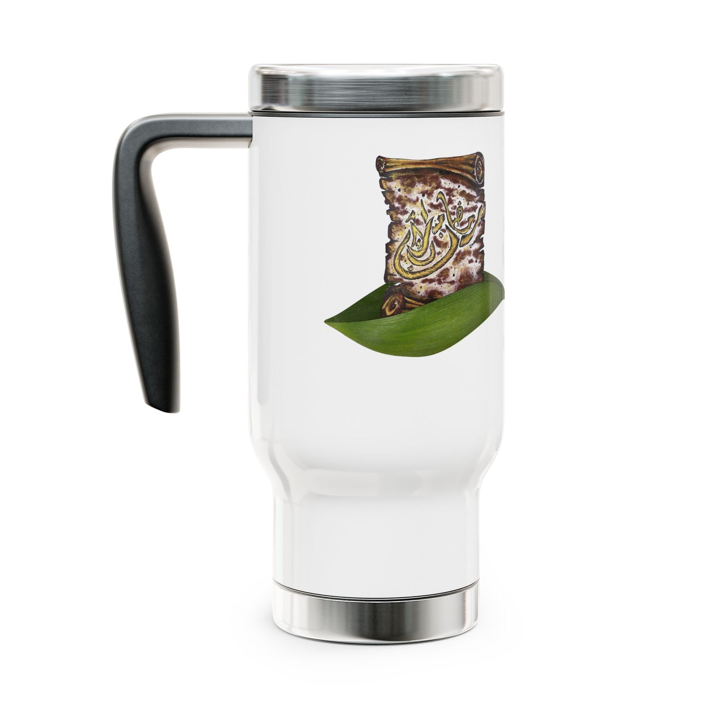 Leopard Print Leaf Travel Mug — 14oz Stainless Steel Insulated Handle Mug