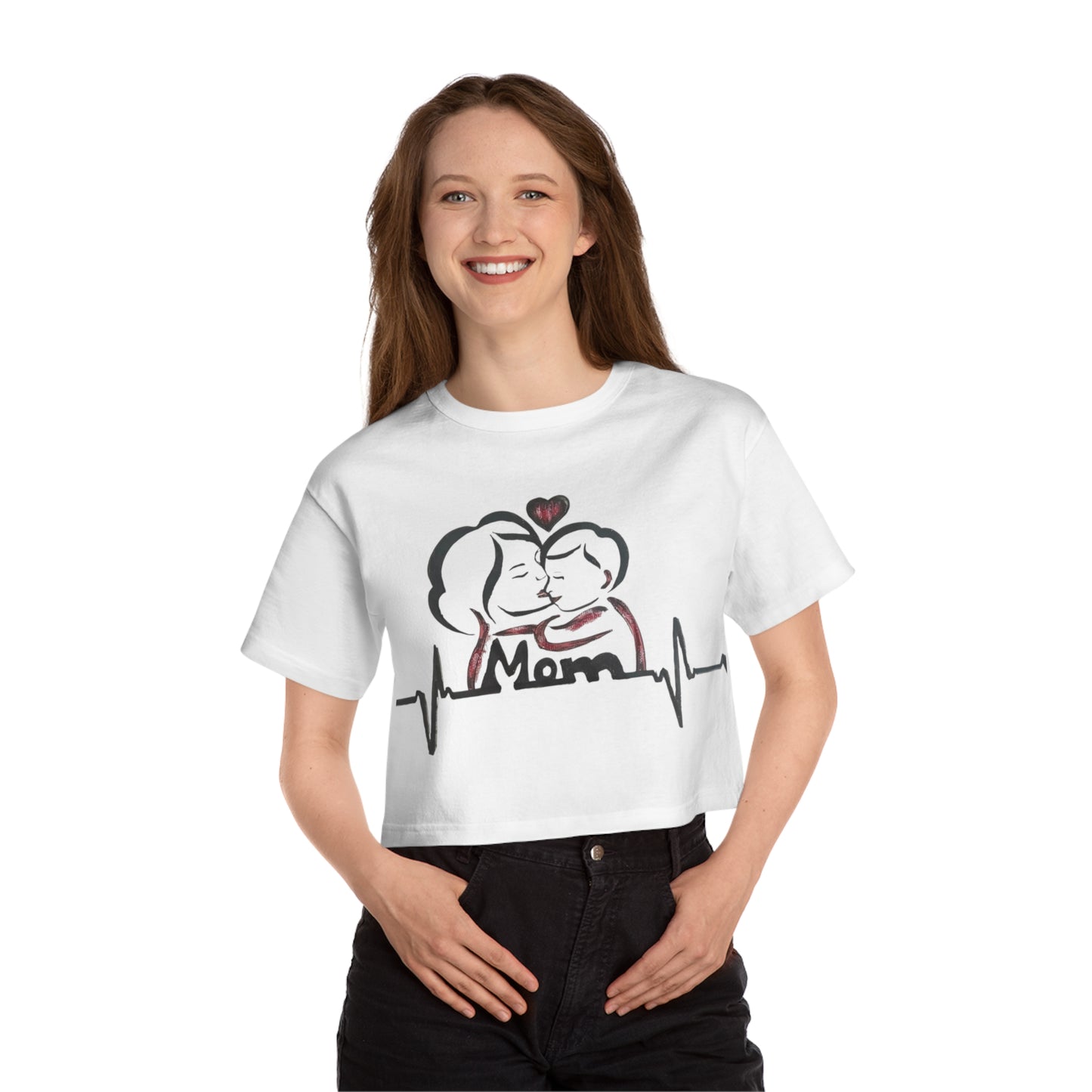 Mom Heartbeat Cropped T-Shirt, Gift for Mothers Day, Cute Tee for Moms, Cropped Top for New Moms, Family Love Shirt