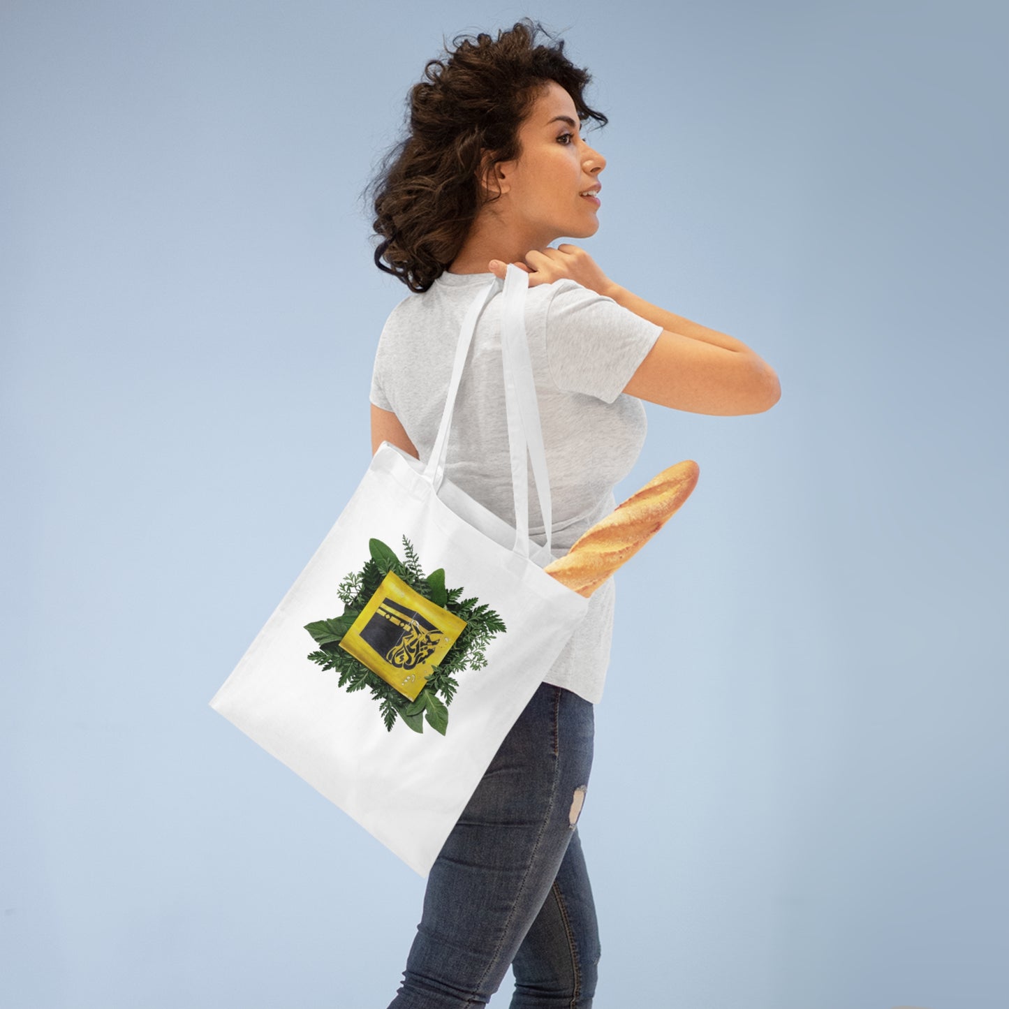 Yellow Kaaba Floral Tote Bag — Islamic Pilgrimage Hajj Umrah Gift