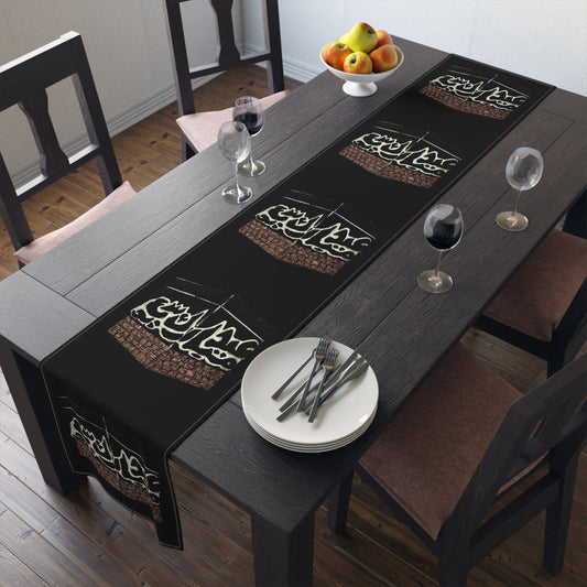 Elegant Islamic Table Runner for Home Decor - Black with Kaaba Design