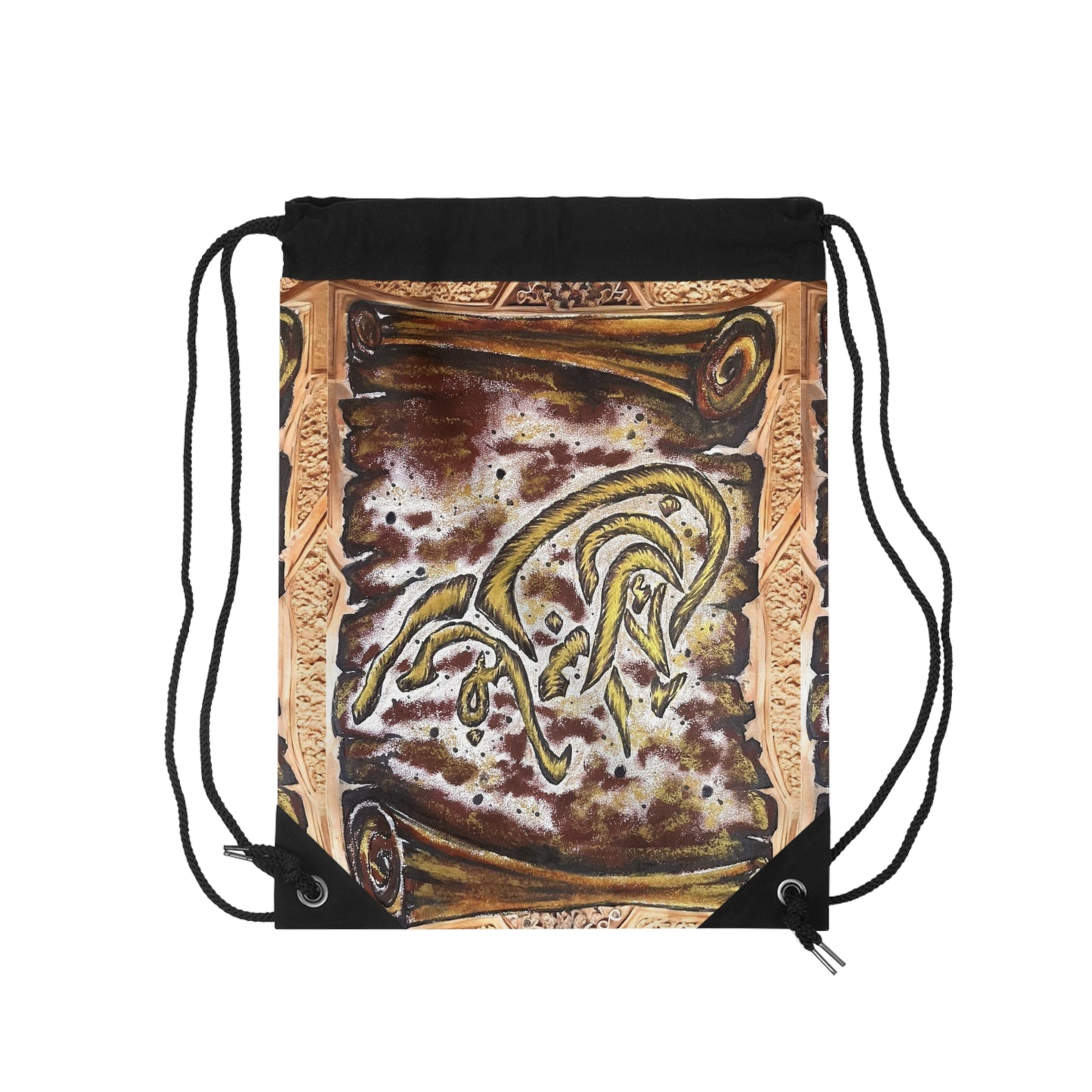 Arabic Calligraphy Drawstring Bag – Vintage Scroll Art Gym Sack