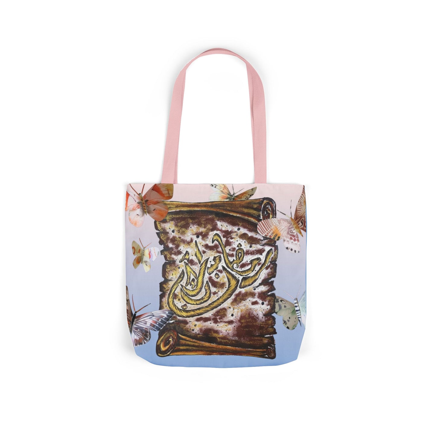 Canvas Tote — Vintage Scroll with Butterflies Arabic Calligraphy Design