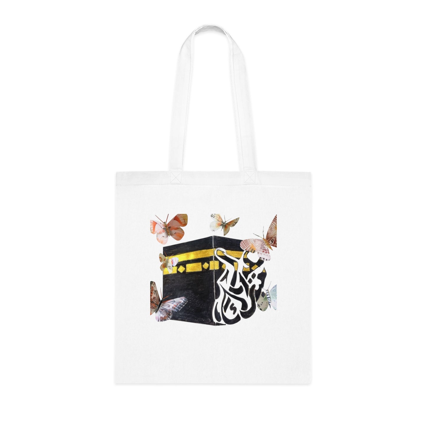 Kaaba & Butterflies Cotton Tote — Islamic Pilgrimage Prayer Bag