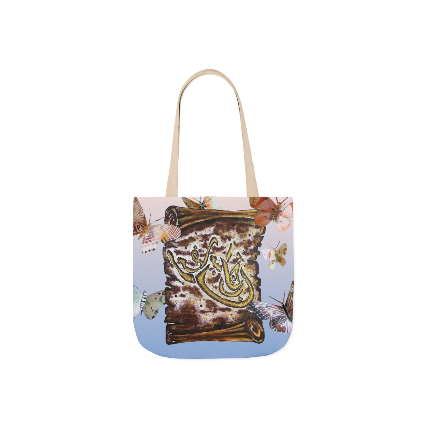 Canvas Tote — Vintage Scroll with Butterflies Arabic Calligraphy Design