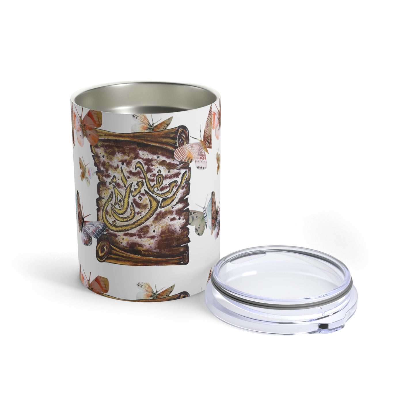 10oz Arabic Calligraphy Tumbler — Floral Butterfly Scroll Design