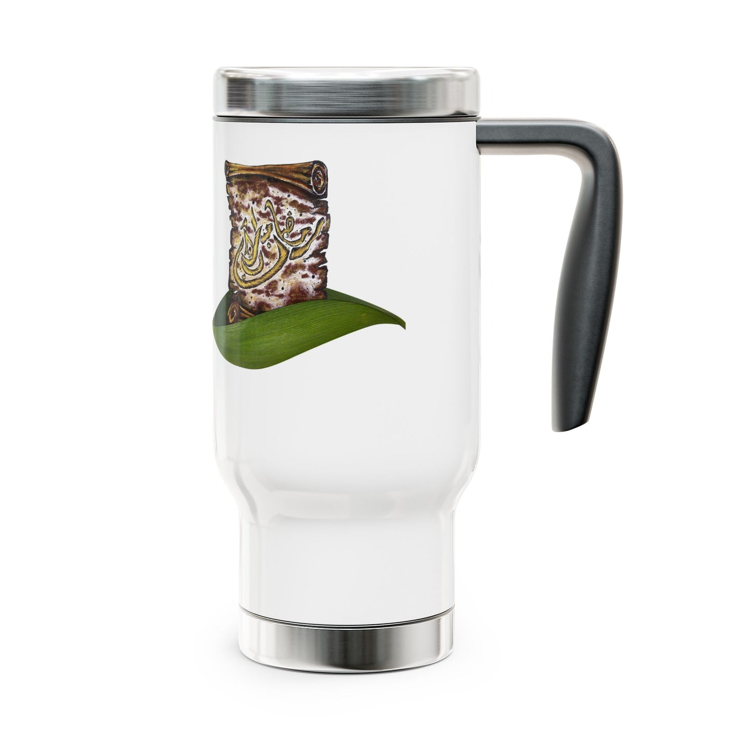 Leopard Print Leaf Travel Mug — 14oz Stainless Steel Insulated Handle Mug