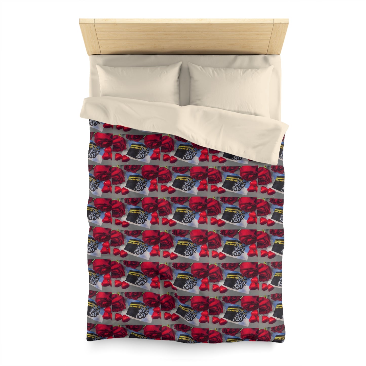 Floral Retro Radio Duvet Cover — Vintage Radio & Red Rose Pattern