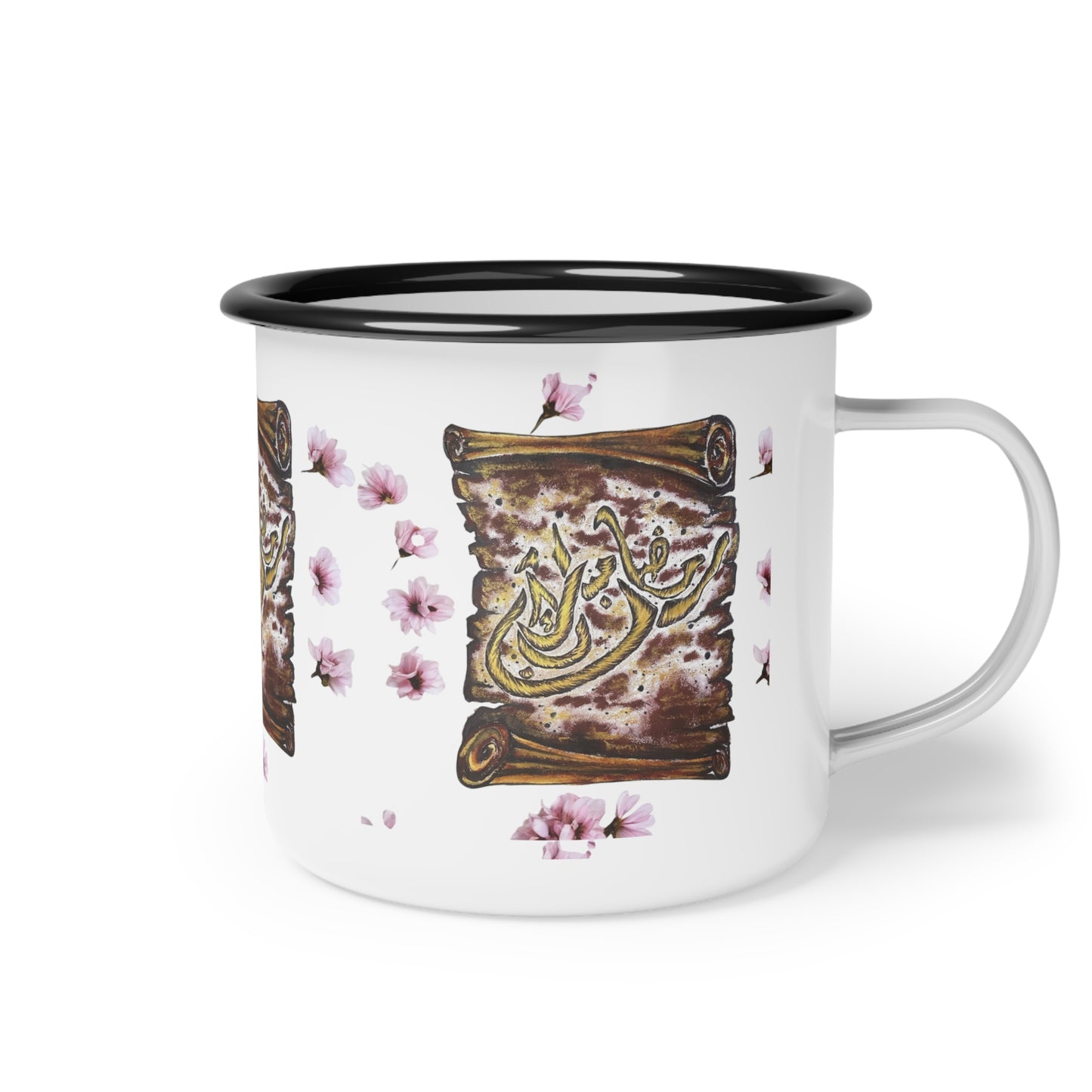 Enamel Camp Cup — Rustic Calligraphy Floral Camper Mug
