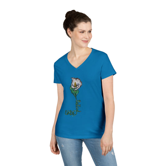 Floral V-Neck T-Shirt for Women - Nature-Inspired Design