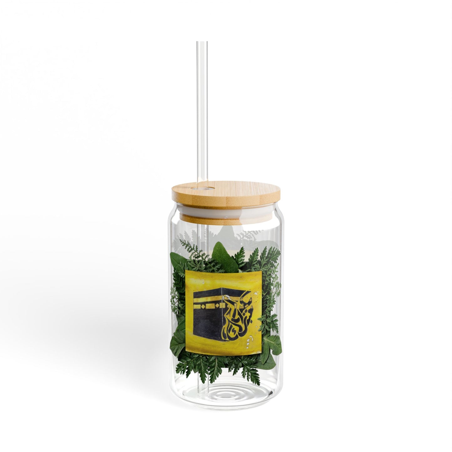 16oz Sipper Glass with Tropical Botanical Design