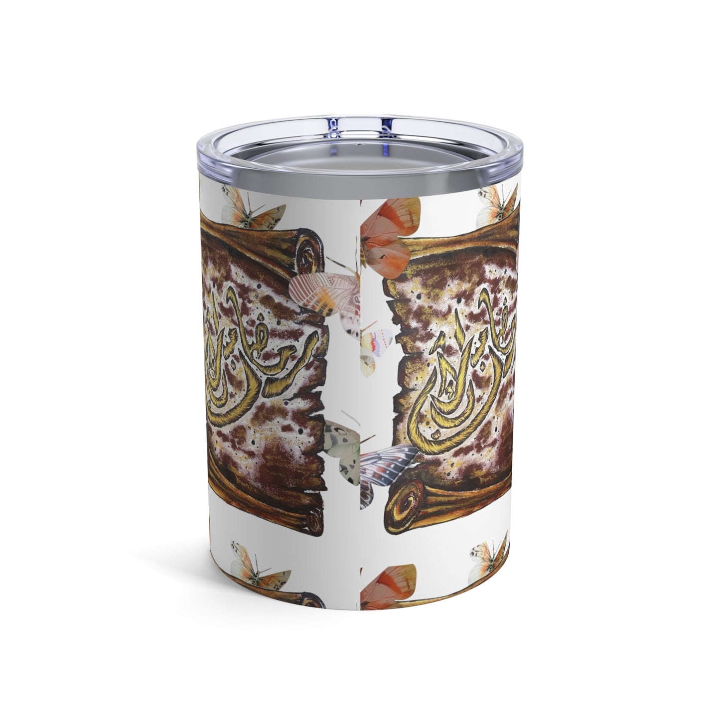 10oz Arabic Calligraphy Tumbler — Floral Butterfly Scroll Design
