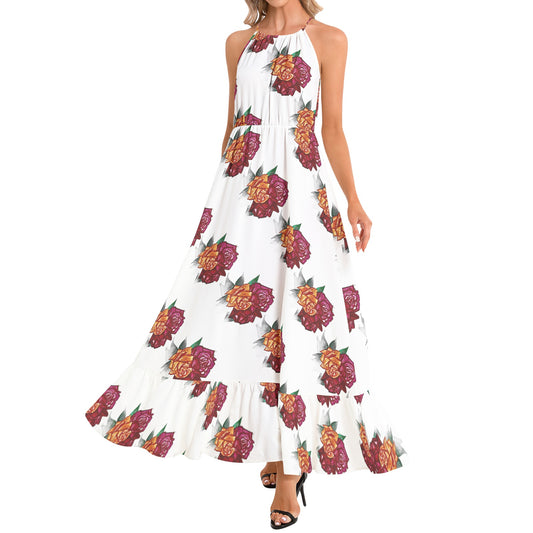 Ruffle Hem Halter Neck Maxi Dress