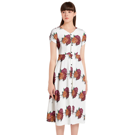 Puff Sleeve Button Through Dress