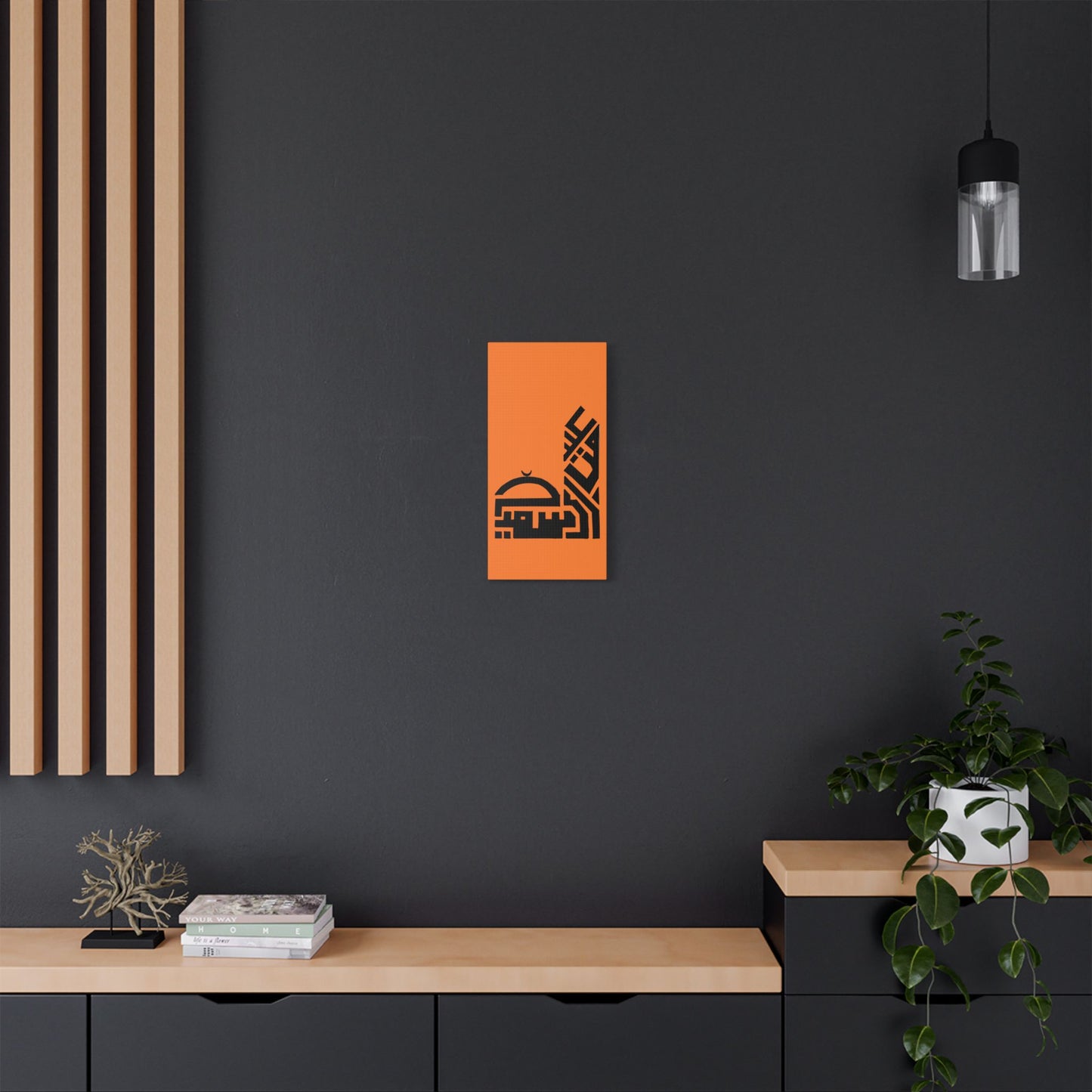 Modern Islamic Art Canvas - Orange Stretched Satin Print | Home Decor for Celebrations