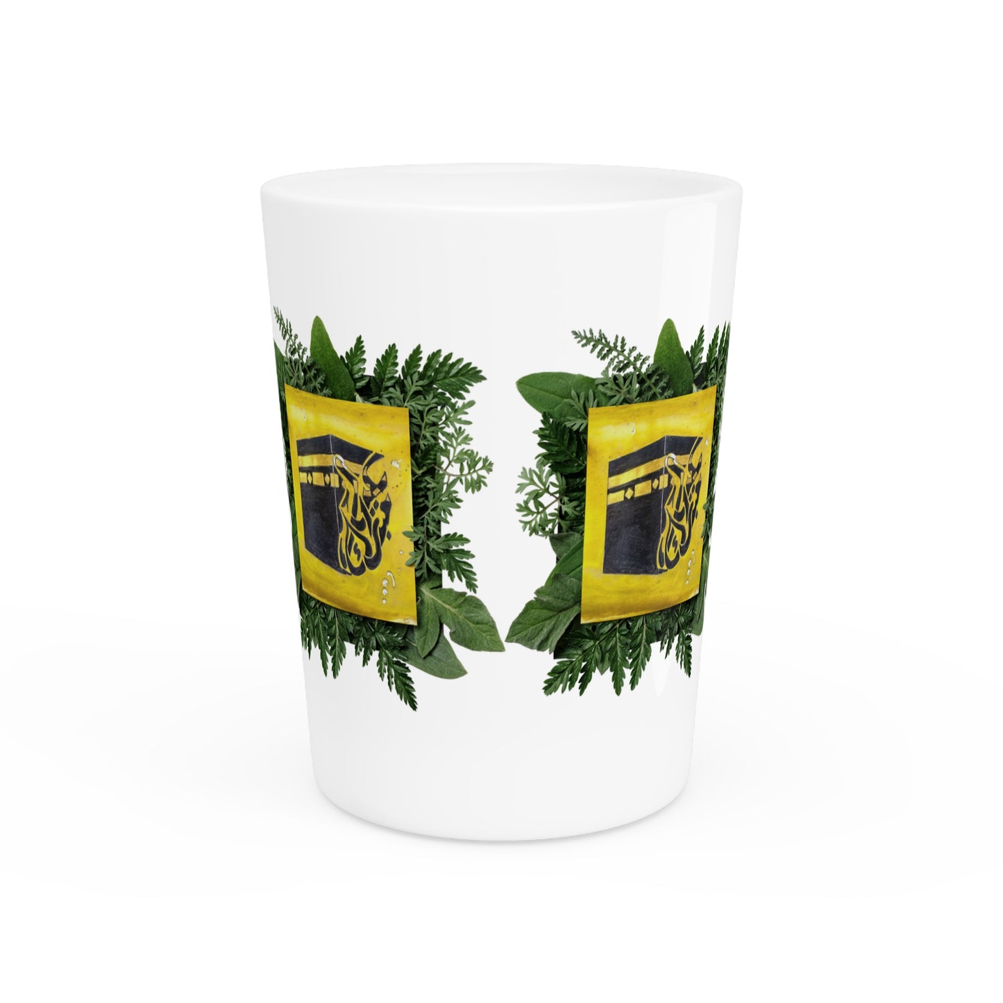 Herbal Crest Shot Glass — Botanical Greenery Design