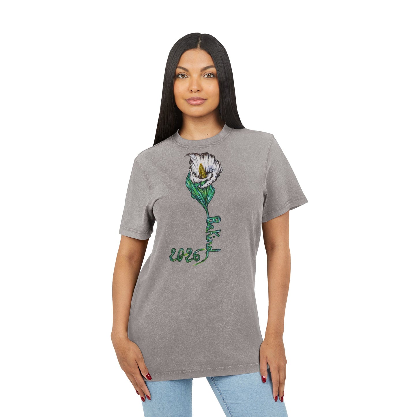 Acid Washed Floral Tee - Vintage Style Graphic T-Shirt for Casual Wear