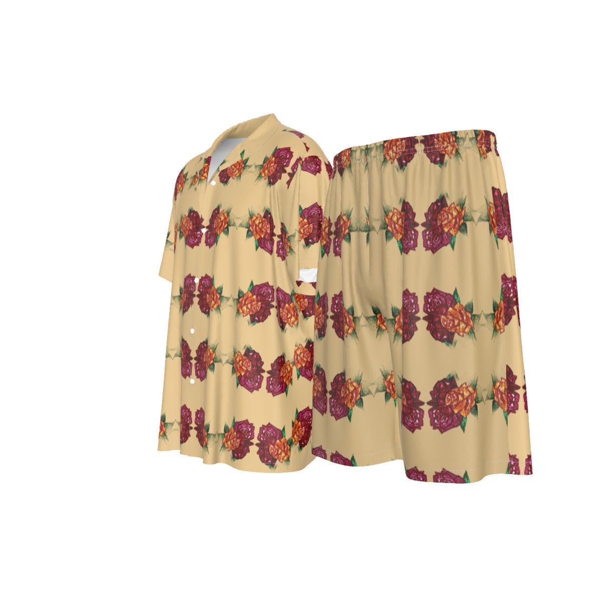 All-Over Print Men's Imitation Silk Shirt Suit