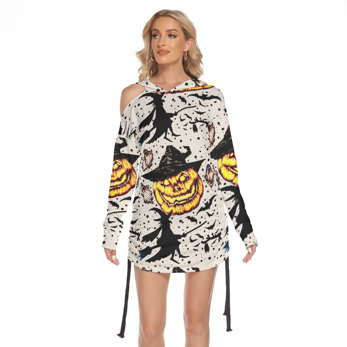 All-Over Print Women's One-shoulder Dress With Waist Shirring