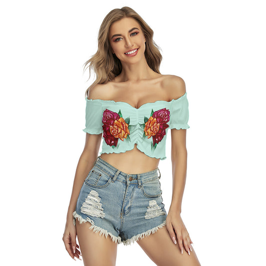 All-Over Print Women's One-shoulder Off-the-navel Short Sleeve T-shirt