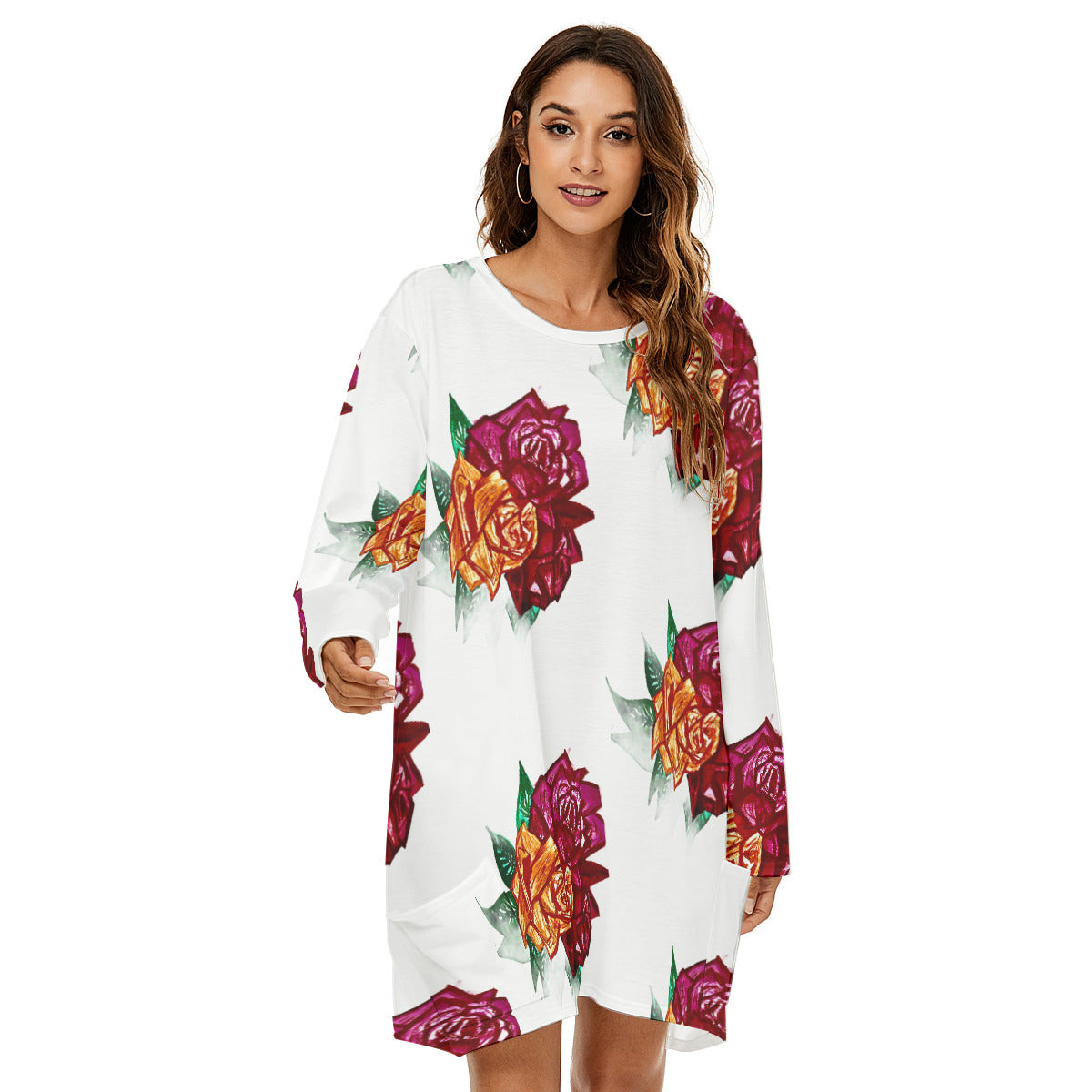 All-Over Print  Women's Loose Crew Neck Dress