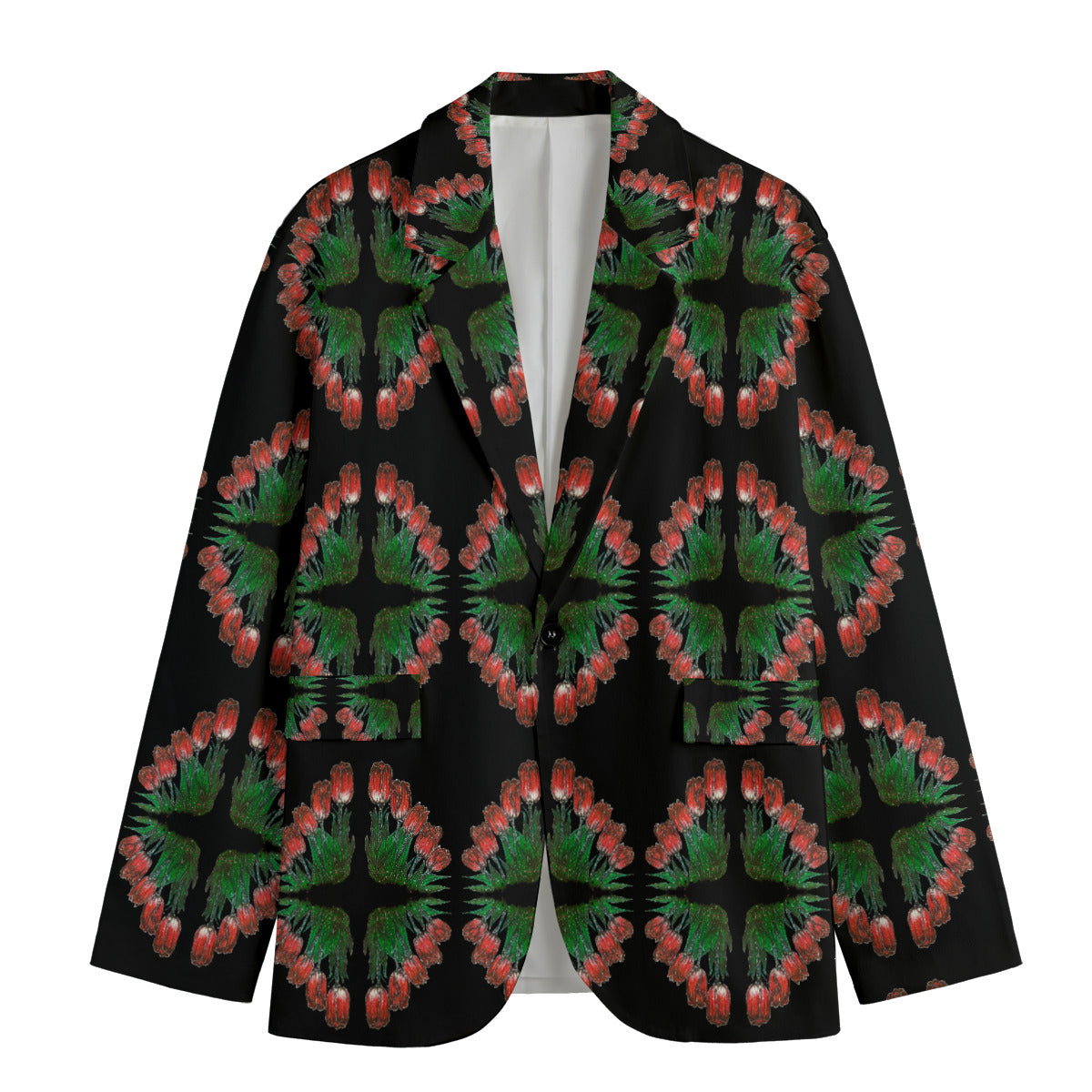 All-Over Print Men's Casual Flat Lapel Collar Blazer